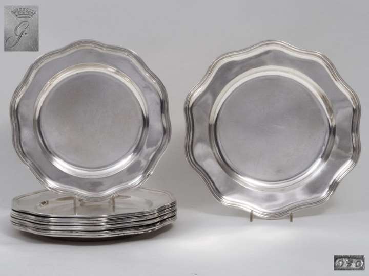10 German Silver Dinner Plates and One Serving Platter
